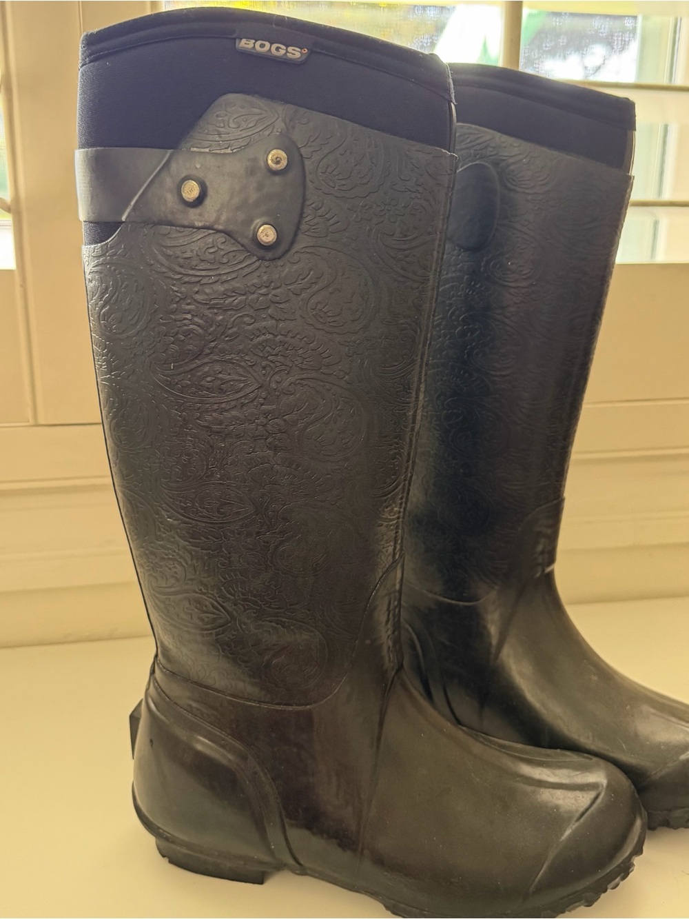 Bogs Women's Tall Black Embossed Rain Boots